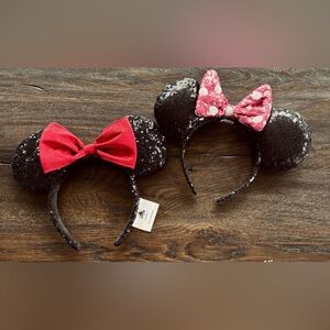 Minnie Mouse Sequin Ears Headband Set—Red & Pink/ White Polka Dot Bows